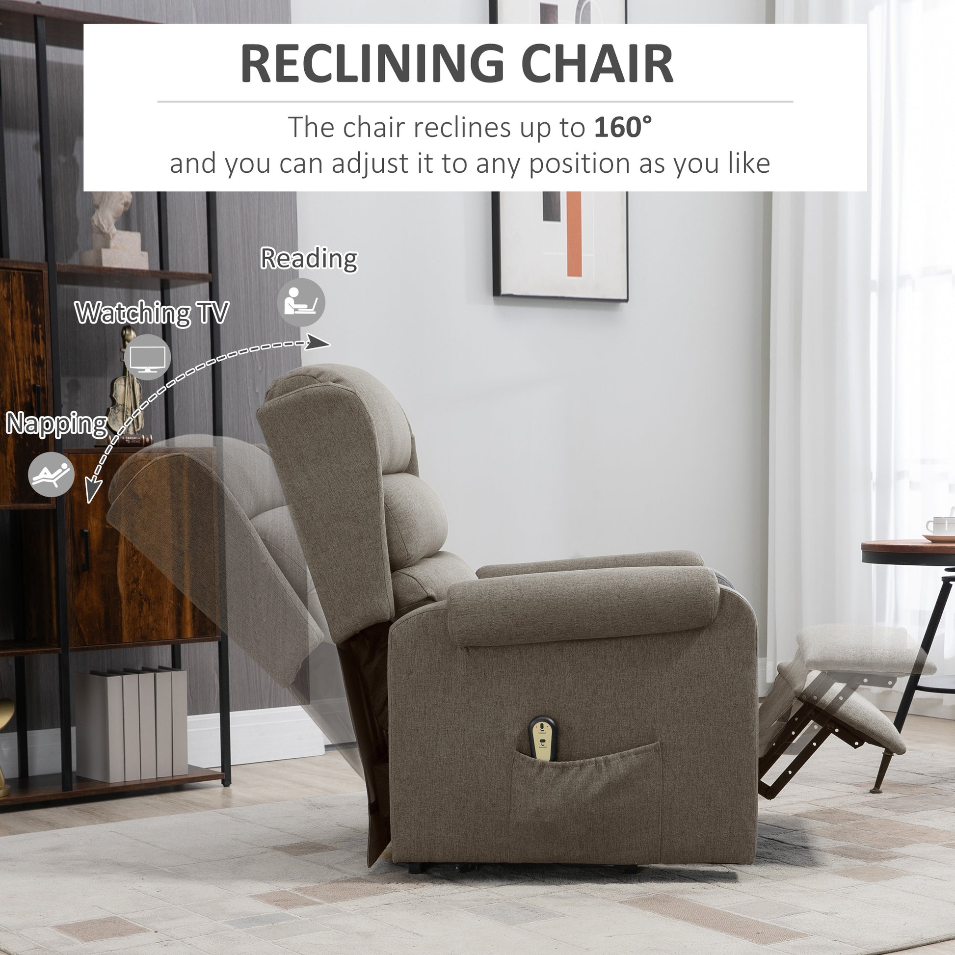 Lift Chair for Elderly, Power Chair Recliner with Footrest, Remote Control, Side Pockets for Living Room, Brown