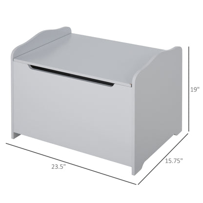 Qaba Kids Wooden Toy Storage Box Organizer Chest with Magnetic Hinge, Large Chest Space, & Groove Handle, Grey