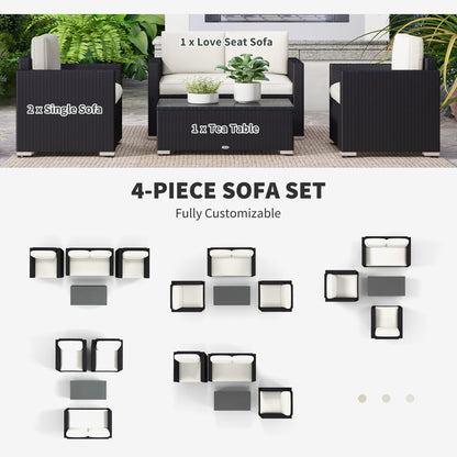 Outdoor Furniture with Table, Wicker Furniture with Loveseat and 2 Chair for Garden, Poolside, Cream