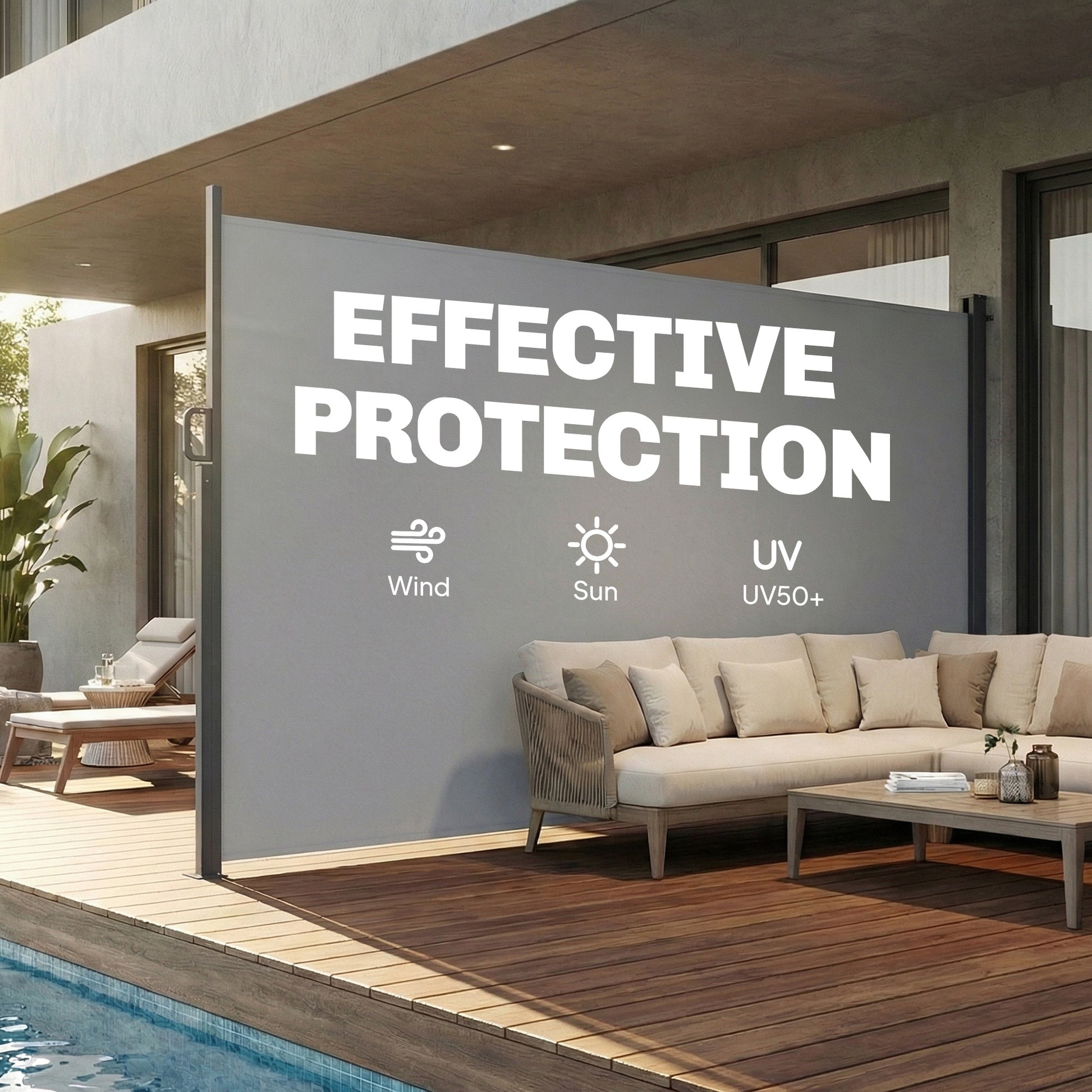 Retractable Side Awning, 165" x 73" Outdoor Privacy Screen, Water-Resistant, UV 50+, Light Grey
