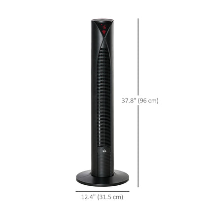 Freestanding Tower Fan Cooling for Home Bedroom with 3 Speed, 12h Timer, Oscillating, LED Sensor Panel, Remote Controller, Black