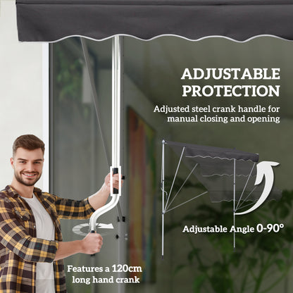 6.6'x5' Manual Retractable Patio Awning Window Door Sun Shade Deck Canopy Shelter Water Resistant UV Protector Grey