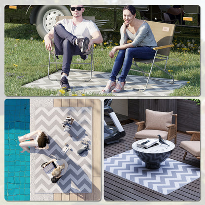Reversible Outdoor RV Rug, Patio Floor Mat, 4' x 6' Plastic Straw Rug for Backyard, Deck, Beach, Camping, Grey & White