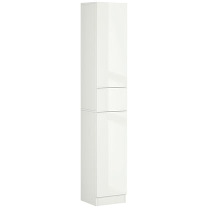 Tall Bathroom Cabinet, Narrow Bathroom Storage Cabinet with Doors, Drawer and Adjustable Shelves, High Gloss White