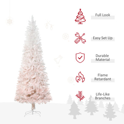 7ft Pencil Artificial Christmas Tree with Pine Realistic Branches, Auto Open, Pink and White