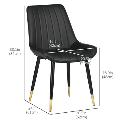 Dining Chairs Set of 2, Modern Kitchen Chair with PU Leather Upholstery and Steel Legs for Living Room, Bedroom, Black