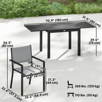 7 Pieces Outdoor Dining Set, Aluminum Patio Table and Chairs Set for 6 with Extendable Tabletop and Stackable Chairs