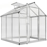 6' x 8' x 6.4' Polycarbonate Greenhouse, Aluminum Walk-In Green House Kit Garden, Plants Grow with Rain Gutter and Roof Vent, Silver