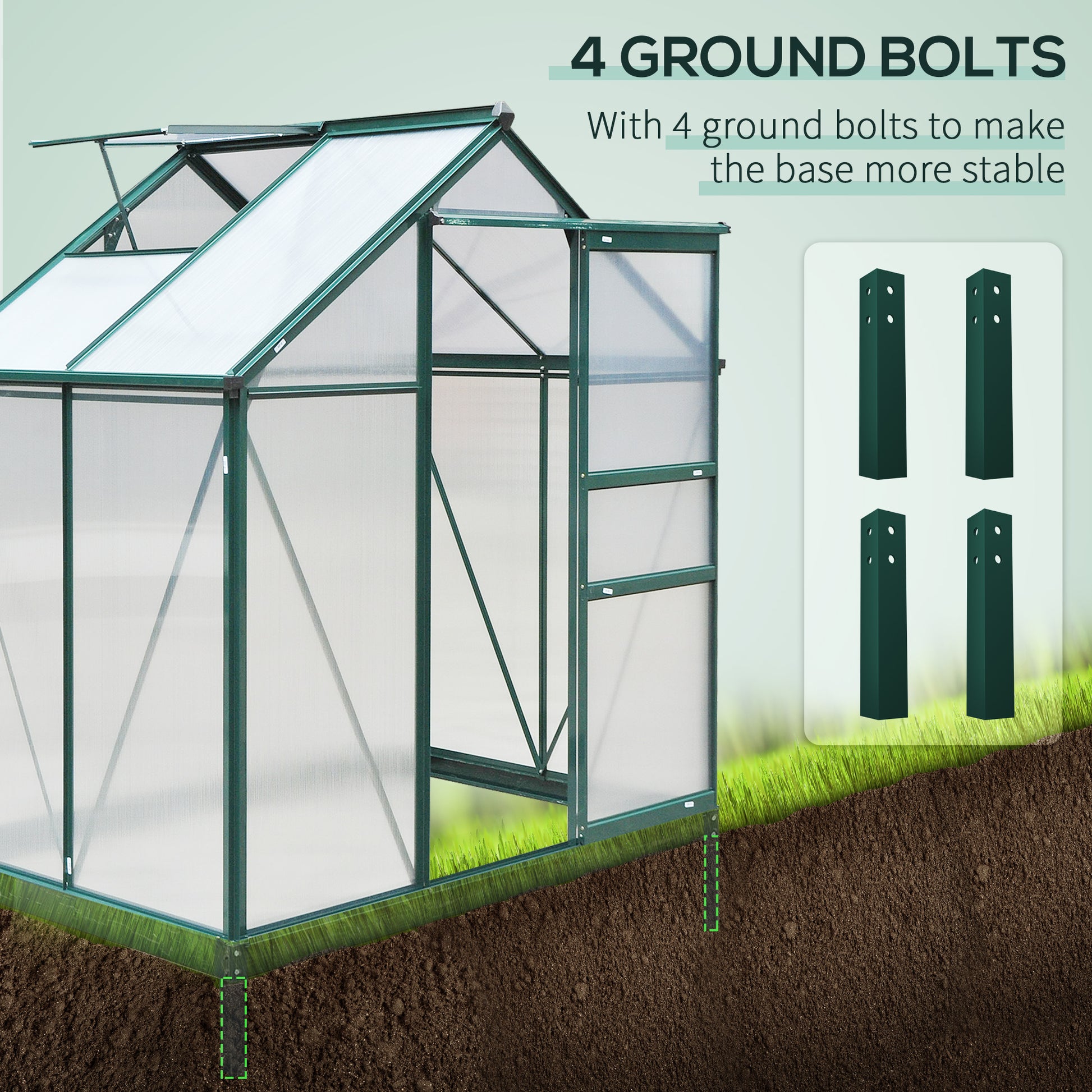 6.2' x 4.3' x 6.6' Clear Polycarbonate Greenhouse Large Walk-In Green House Garden Plants Grow Galvanized Base Aluminium Frame w/ Slide Door