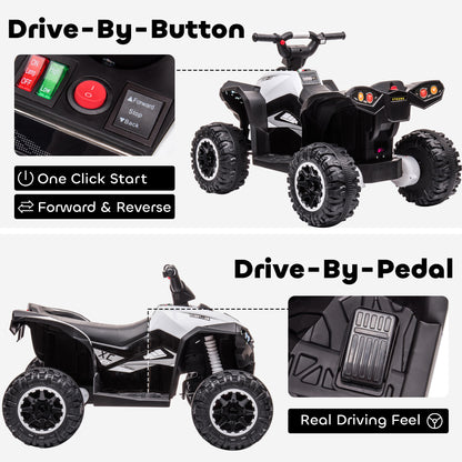 Aosom Kids 4 Wheeler Quad with Music, Headlights, High & Low Speed, Kids ATV for 3-5 Years Old Boys & Girl, White