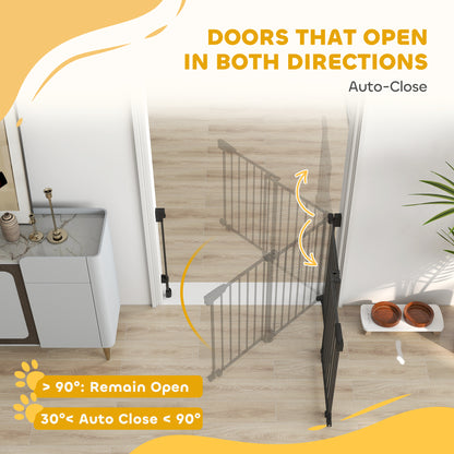 29"-44" Wide Dog Gate, 29" H, Pet Gate with Auto-Close, Single Hand Operation, Wall-Mounted, No-Threshold Design