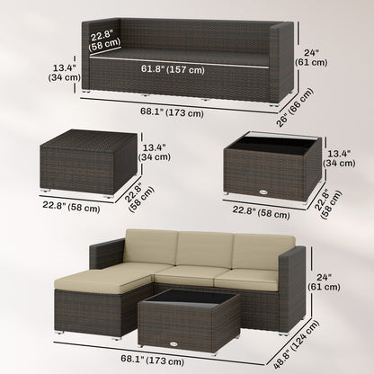 3 Pieces Patio Furniture Set with Cushions, Outdoor PE Rattan Wicker Conversation Corner Sofa Set, Khaki