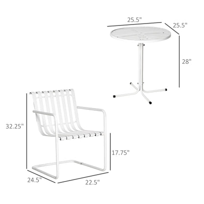 3 Pieces Patio Bistro Set, Metal Frame Garden Coffee Table Set with 2 Chairs & Round Table for Outdoor Yard Porch Poolside Balcony, White