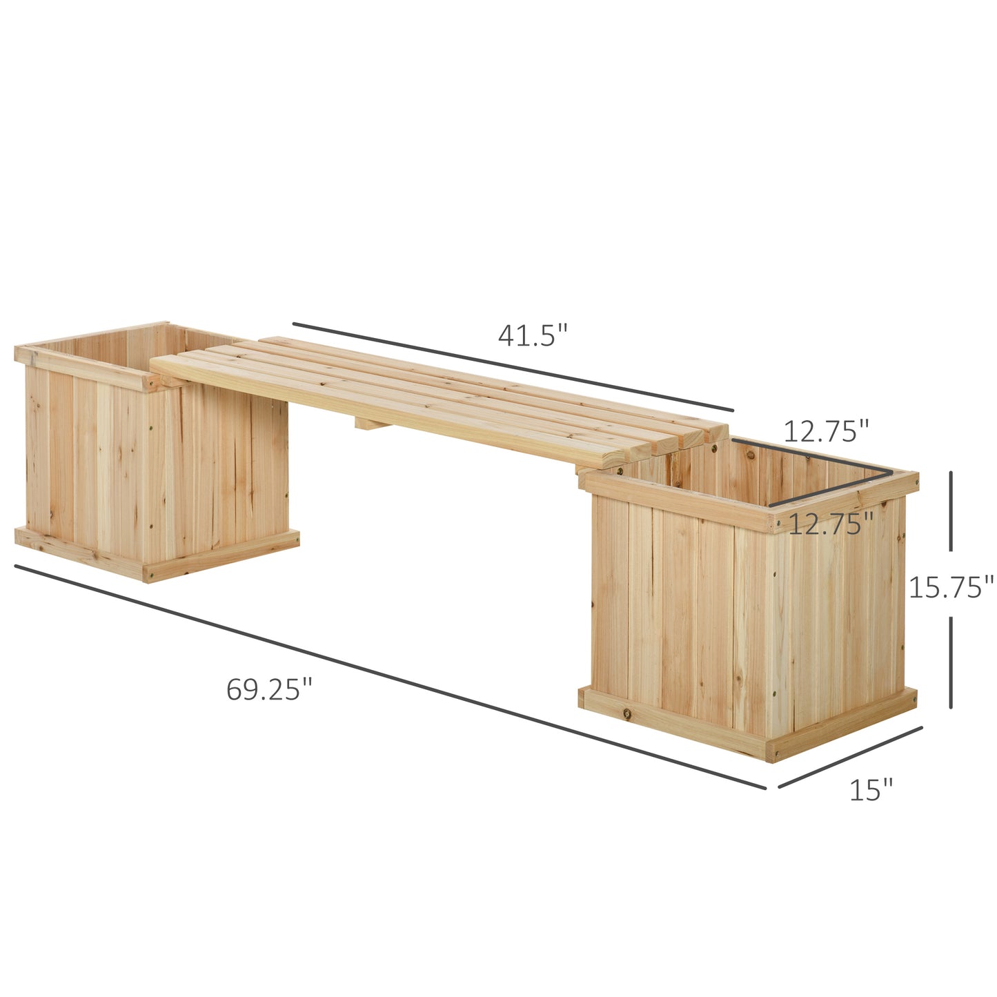 Garden Planter with Raised Garden Bed Bench for Patio Park, 69.25" x 15" x 15.75", Natural