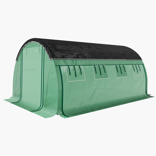 Walk-in Tunnel Greenhouse, Plant Hot House with Sunshade Net, Roll-up Mesh Sidewalls, 2 Doors, 10' x 13' x 6.5' , Green