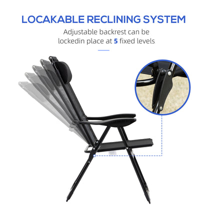 Double Camping Chairs Foldable w/ Reclining & Headrest, Black
