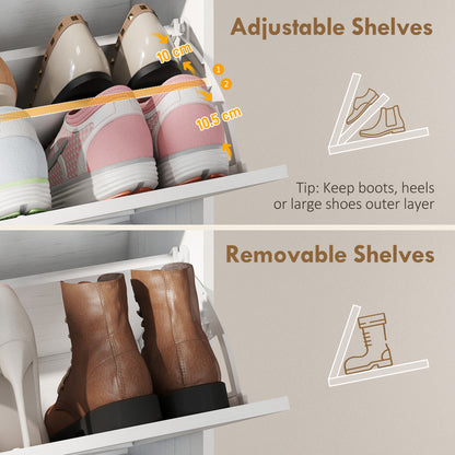 Narrow Shoe Storage Cabinet with 2 Flip Drawers, Slim Shoe Cabinet for 15-20 Pairs, White Wood Grain
