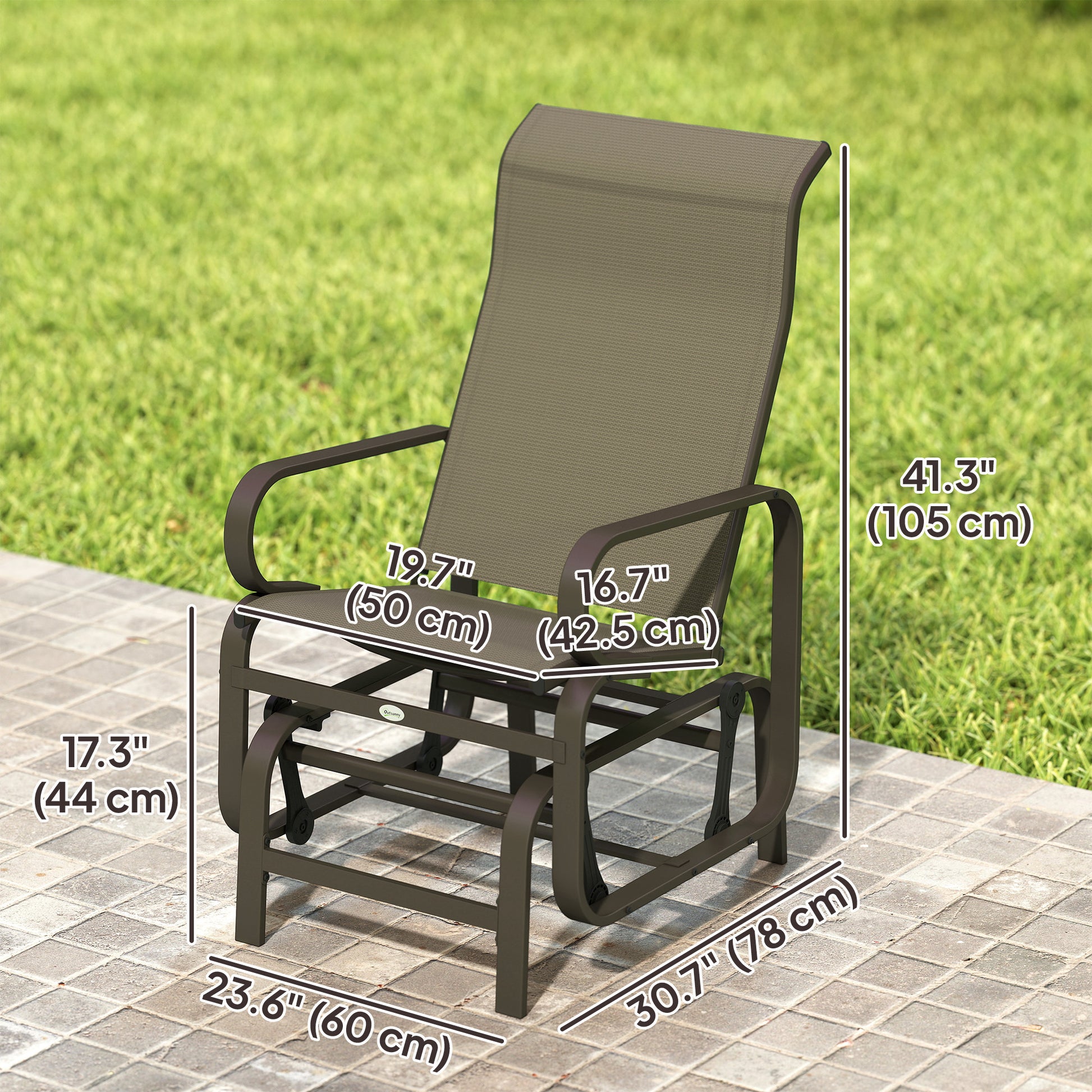 Patio Glider, Outdoor Glider Chair with Breathable Mesh Fabric for Patio, Yard, Porch, Brown