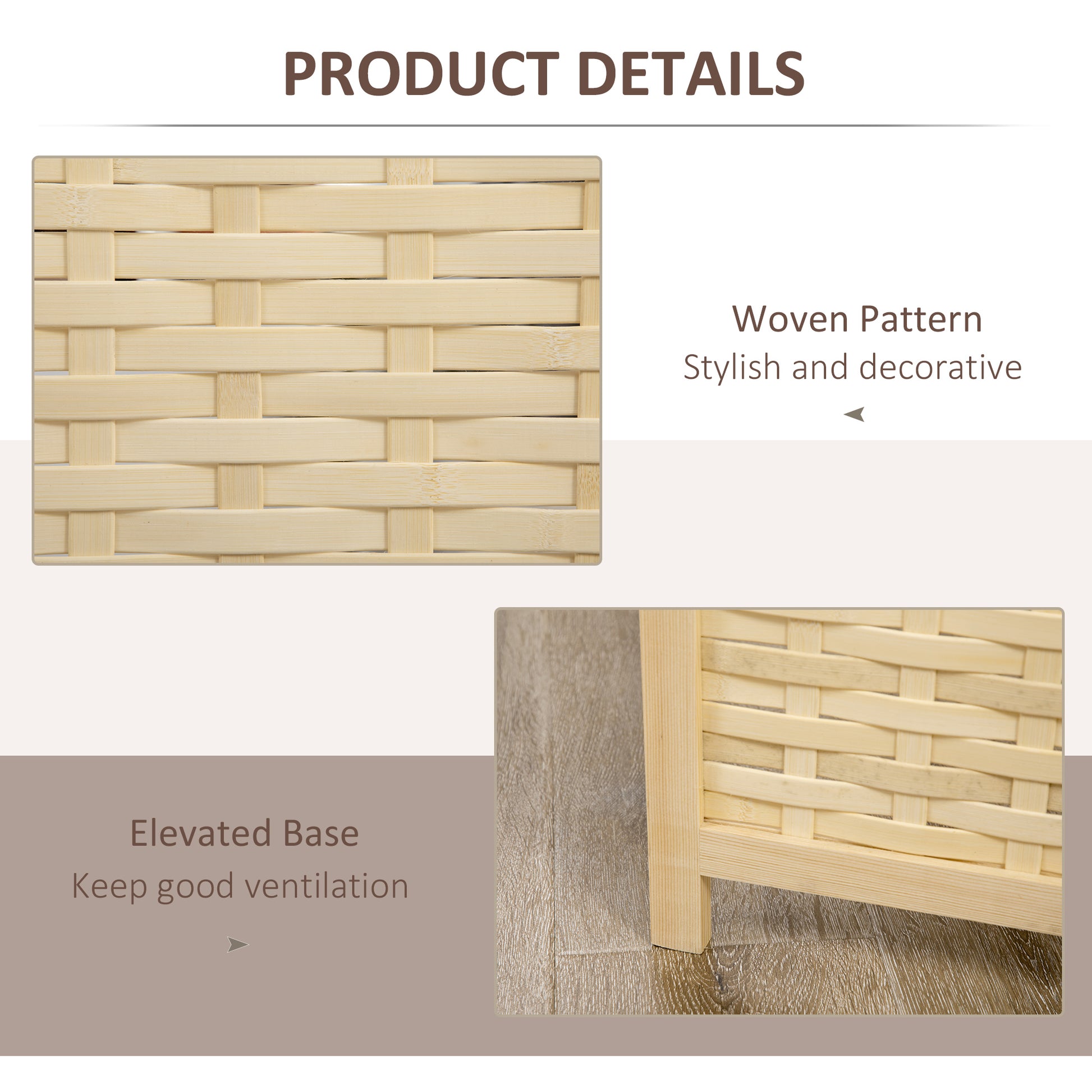 4-Panel Room Divider, 5.6 FT Bamboo Freestanding Folding Privacy Screen for Indoor Bedroom Office, Natural Wood