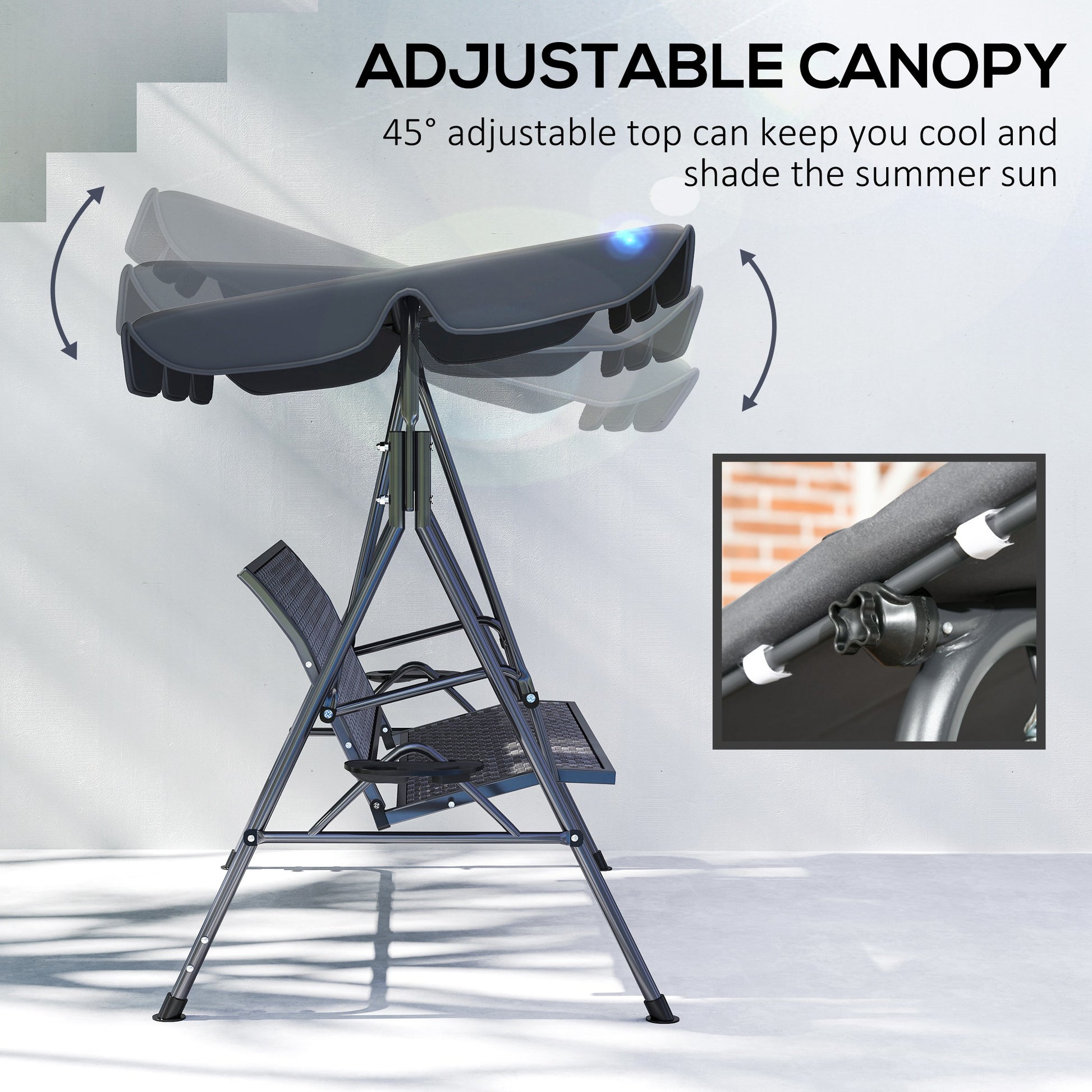 3-Seat Patio Swing Chair, Outdoor Canopy Swing Glider with Adjustable Shade, Grey