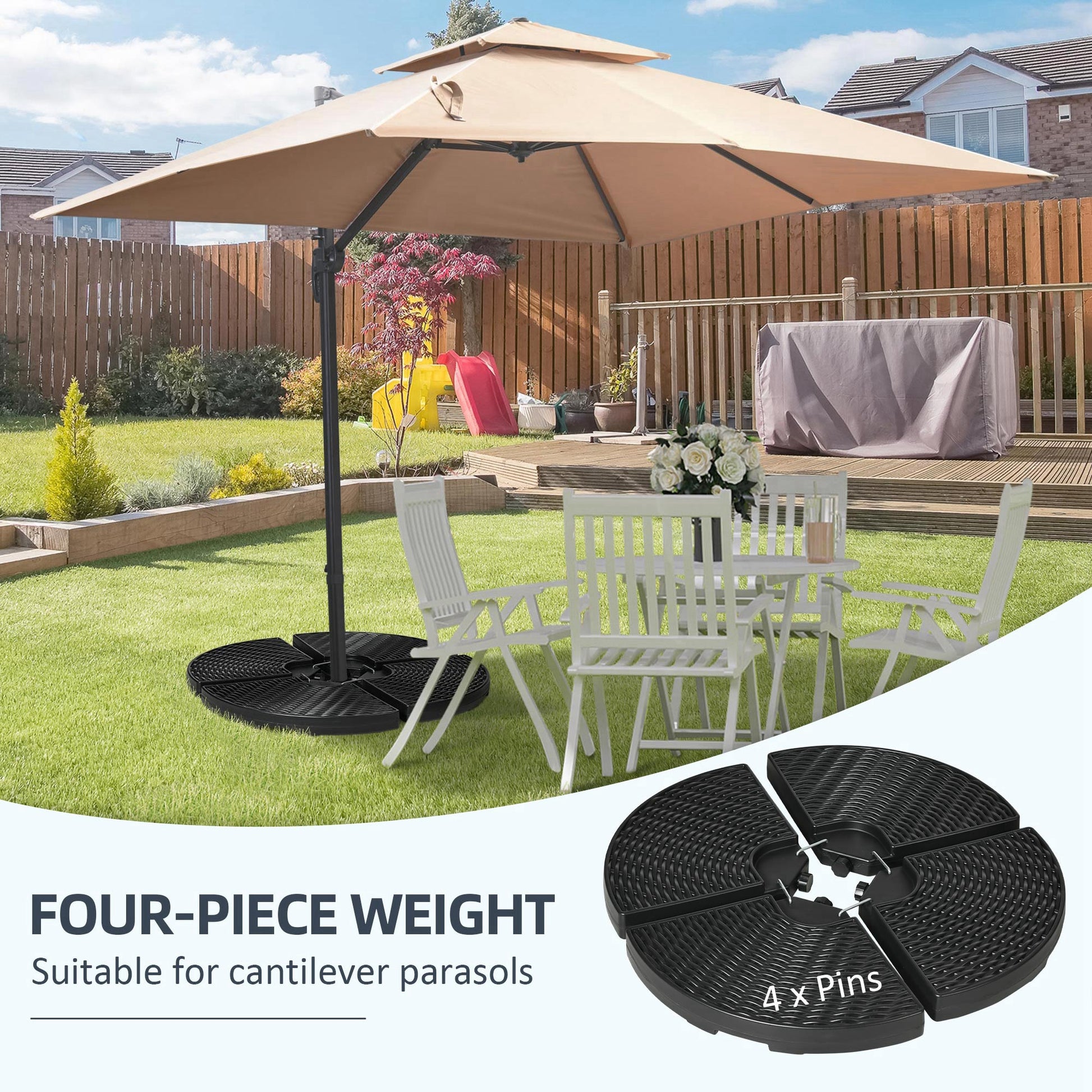 4PCs Cantilever Umbrella Base Weights for Offset Banana Parasol, Wicker Effect HDPE Water or Sand Filled Patio Umbrella Weights with Built-in Handles, Black