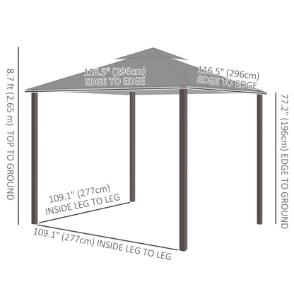 10' x 10' Outdoor Patio Gazebo Double Soft-top Garden Shelter Tent with Curtains, & Mesh Screen Drapes, Light Grey