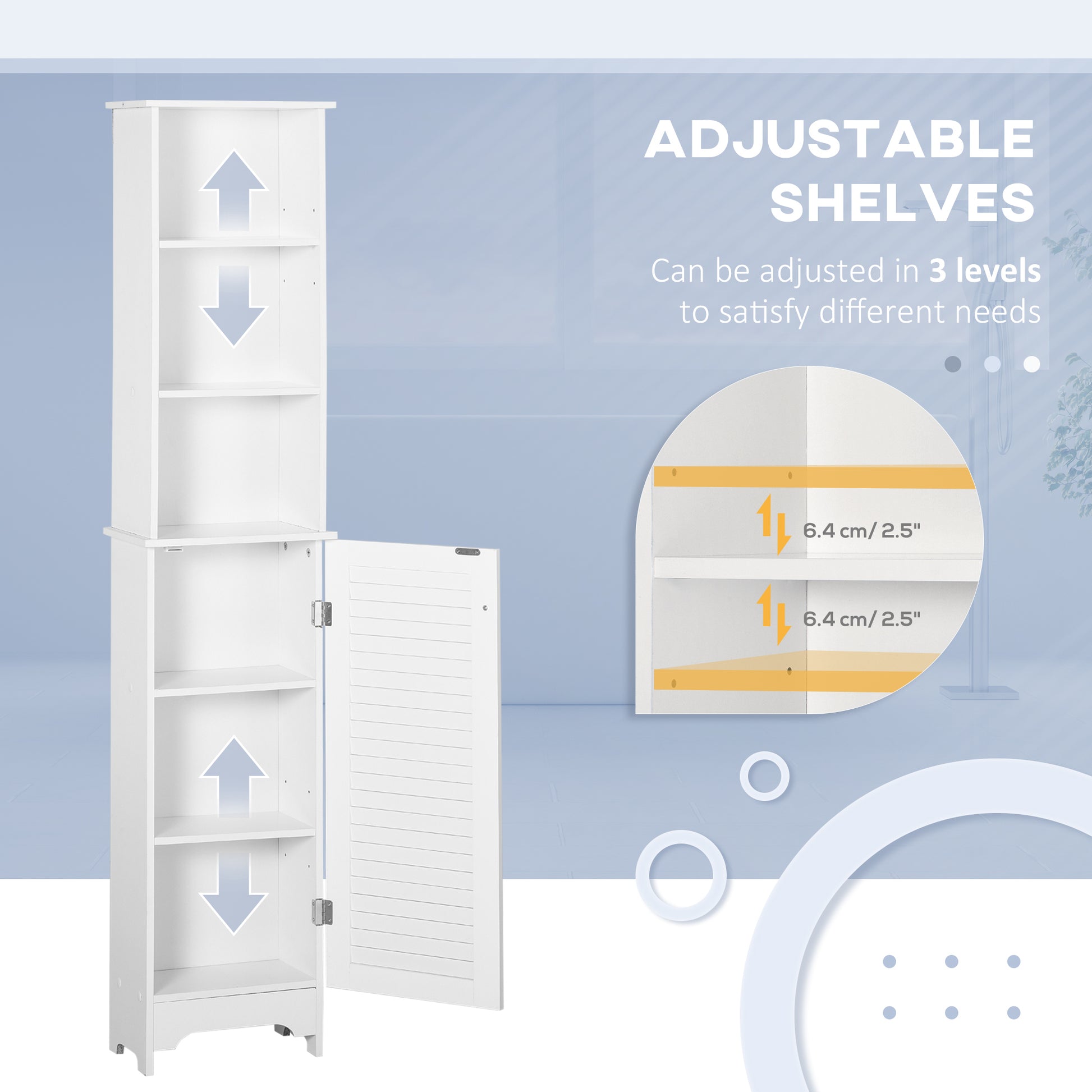 Tall Bathroom Storage Cabinet, Freestanding Linen Tower with 3-Tier Open Adjustable Shelf, White