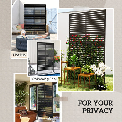 Decorative Outdoor Privacy Panel, Freestanding Metal Outdoor Divider with Stand for Garden, Backyard, Deck, Pool, Black