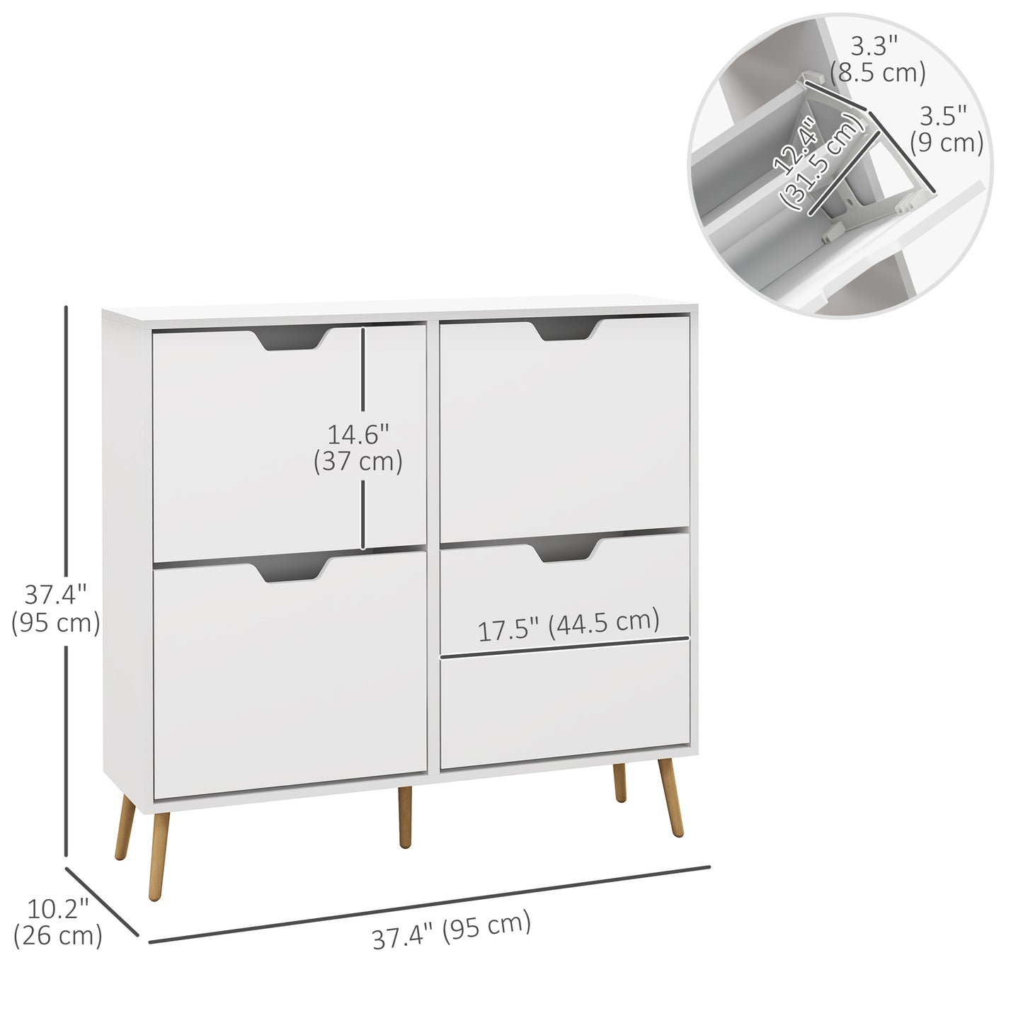 Shoe Storage Cabinet with 4 Flip Drawers and Adjustable Shelf, Shoe Cabinet for 8-16 Pairs of Shoes, White
