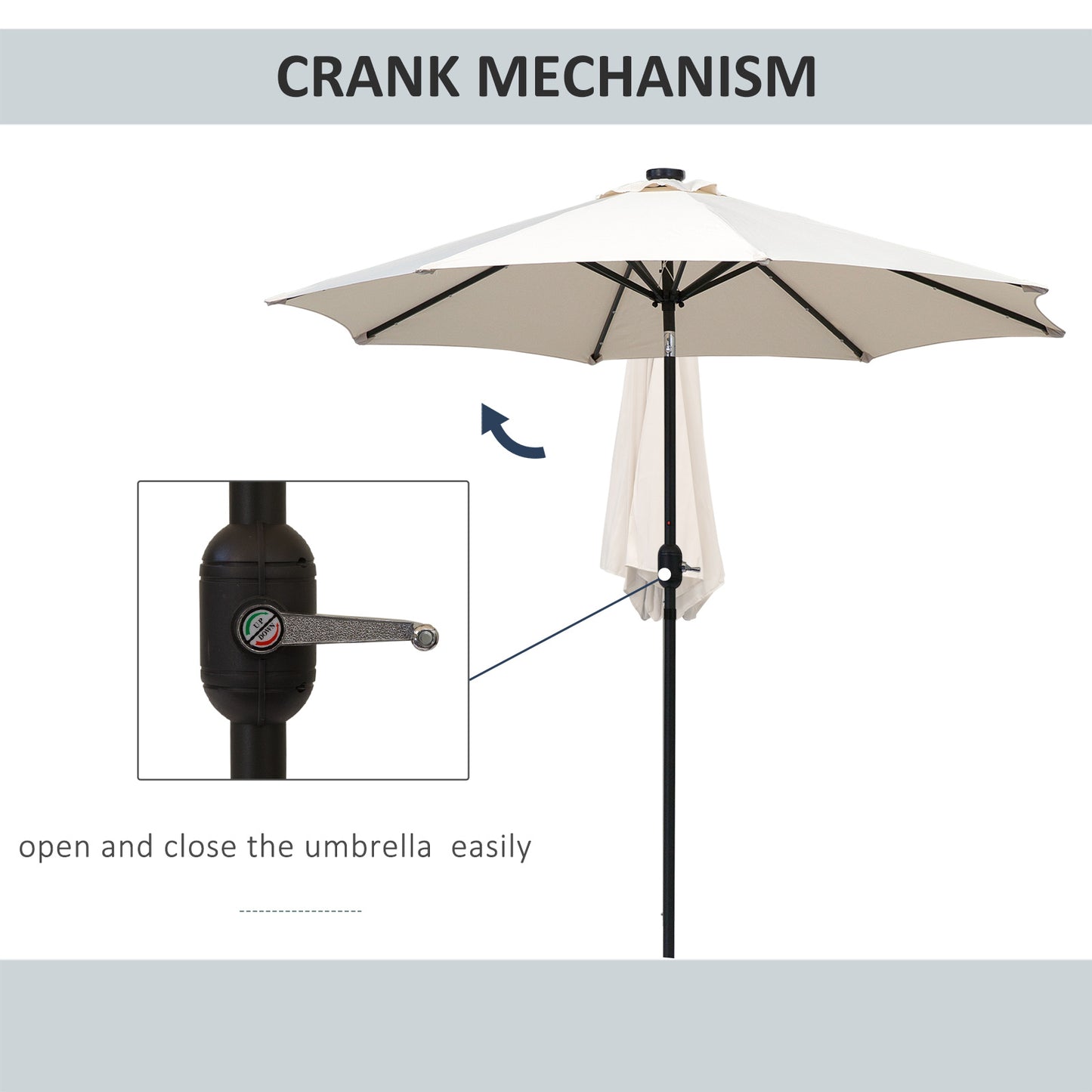 8.8ft Solar Patio Umbrella Outdoor Sunshade 24 LED Lights Tilt Canopy Cream