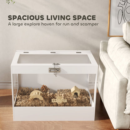 31.5"L Hamster Cage with Openable Top, Hut, Seesaw, Ladder for Dwarf Hamster, Gerbil, White