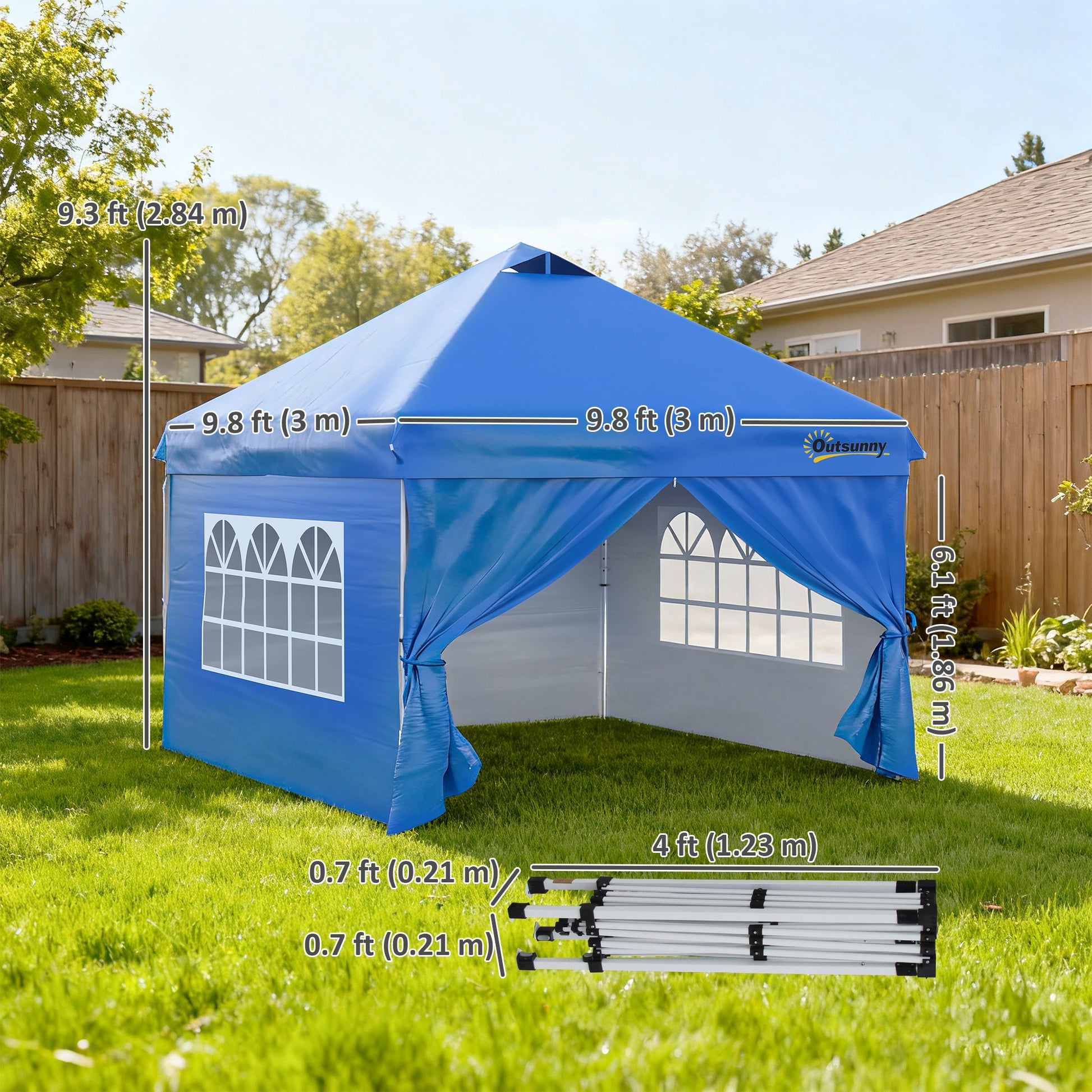 10' x 10' Pop Up Canopy Tent, Instant Sun Shelter, Tents for Parties, with Wheeled Carry Bag, Blue