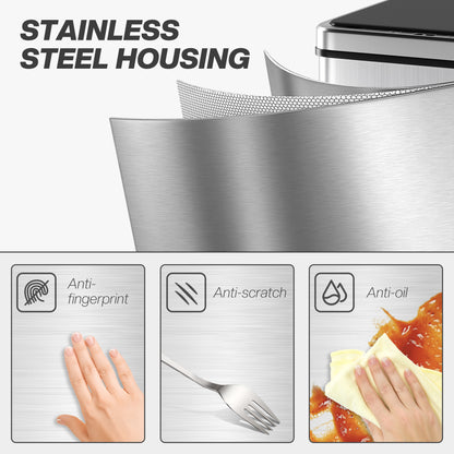13.2 Gallon Automatic Garbage Can with Soft-Close Lid, Touchless Trash Can with Fingerprint Resistant Stainless Steel