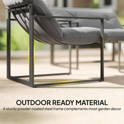 4 Piece Outdoor Furniture Set, Patio Conversation Set with Tempered Glass Table, Loveseat, Chairs, Cushions, Light Grey