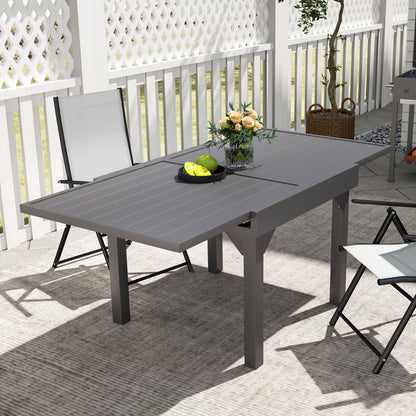 35"-71" Extendable Aluminium Outdoor Dining Table, Slatted Top Patio Table for 4-6 Person, for Garden, Backyard, Grey