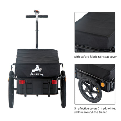 Aosom Bicycle Cargo Trailer 16 inch Air Wheel Wagon Trailer with Suitcase Large Capacity Enclosed Stroller Wagon - Black
