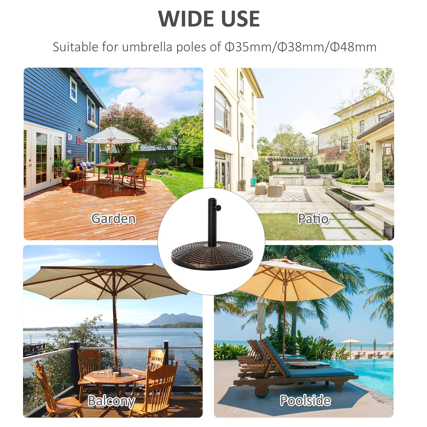 55 lbs Round Cement Patio Umbrella Base 21" Heavy Duty HDPE Parasol Umbrella Stand Holder with Rattan Design for Patio, Outdoor, Backyard, Bronze
