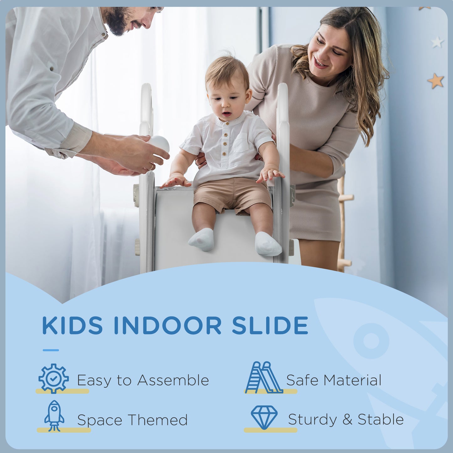 Qaba Toddler Slide Indoor for Kids 1.5-3 Years Old, Space Theme Climber Slide Playset, Grey