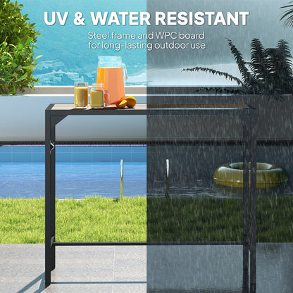 Bar Height Outdoor Table with Built-In Bottle Opener, Patio Bar Table with Wood Grain Plastic Top, 47.2" x 15" x 39"