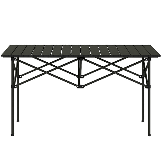 Folding Camping Table with Roll up Top and Carry Bag, Portable Picnic Table for Camping, Picnic, Hiking, Black