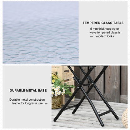 Φ18" Round Patio Table, Folding Coffee Table with Tempered Glass Tabletop for Patio, Balcony, Backyard