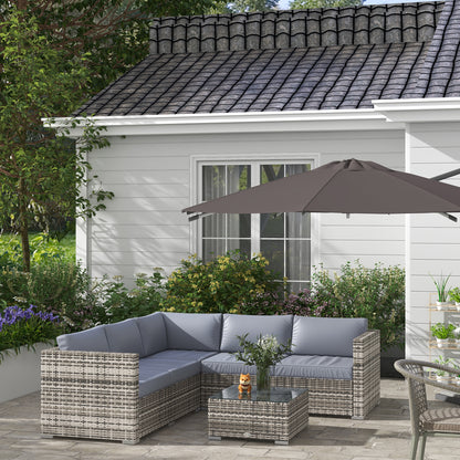 4 Pieces Rattan Wicker Outdoor Conversation Furniture Set w/ Corner Sofa Loveseats Coffee Table Cushions, Grey