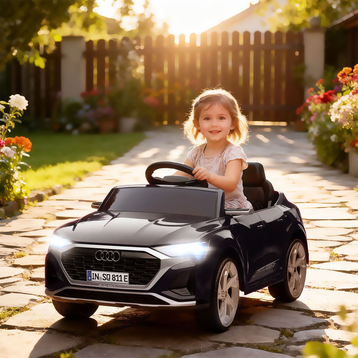 Qaba 12V Battery Powered Kids Electric Car, Audi Q8 etron Sportback Licensed Ride on Car w/ Remote Control, Black