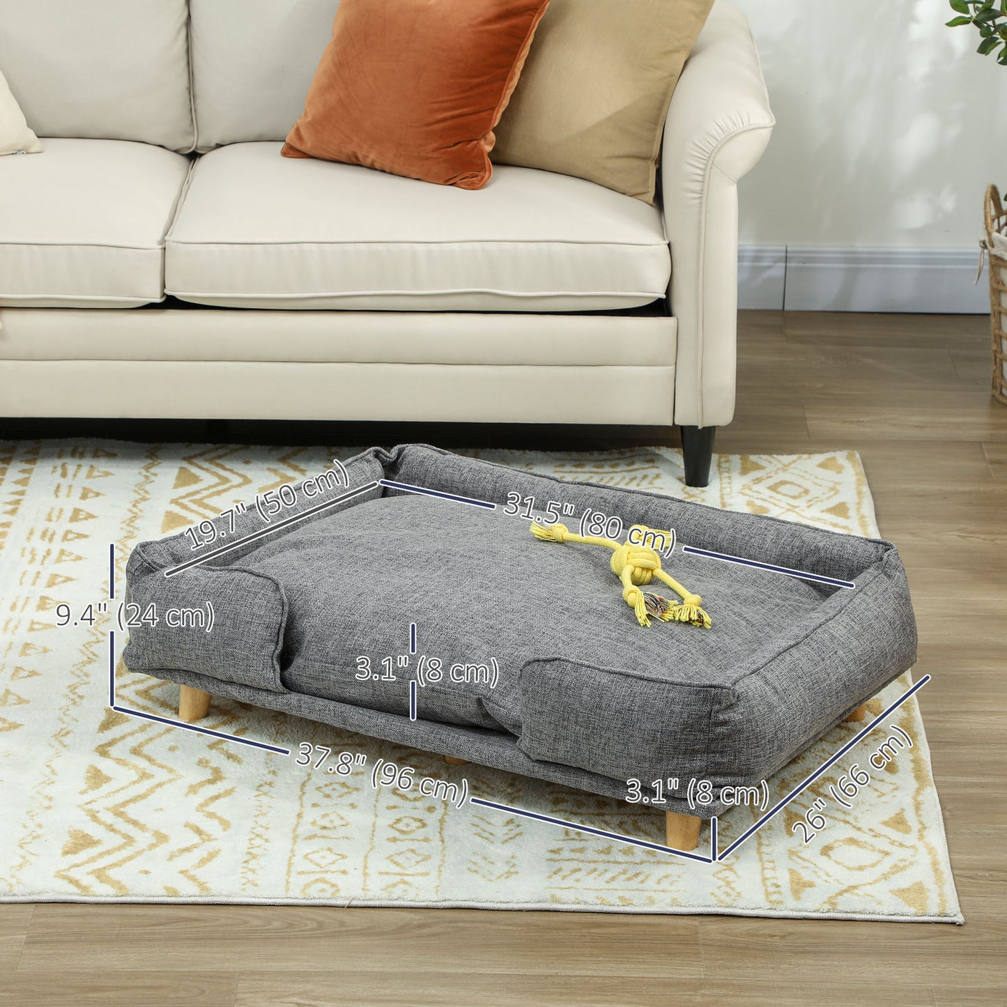 Washable Dog Sofa for Large Dogs, Elevated Pet Couch with Anti-slip Foot Pads, Dark Grey