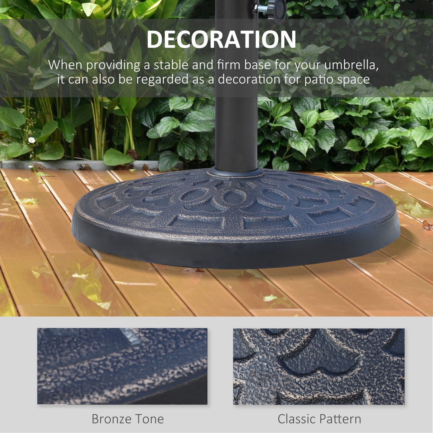26 lbs Resin Round Umbrella Base Stand Market Parasol Base for Φ1.5", Φ1.89" Pole, for Backyard, Garden, Bronze