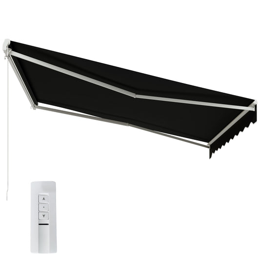 12'x10' Electric Retractable Awning, UV Protection Sun Shade Shelter w/ Remote Controller for Deck Balcony Yard, Black