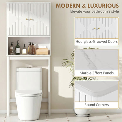 Over The Toilet Storage Cabinet with Adjustable Shelf, Open Shelf and Adjustable Bottom Bar, White