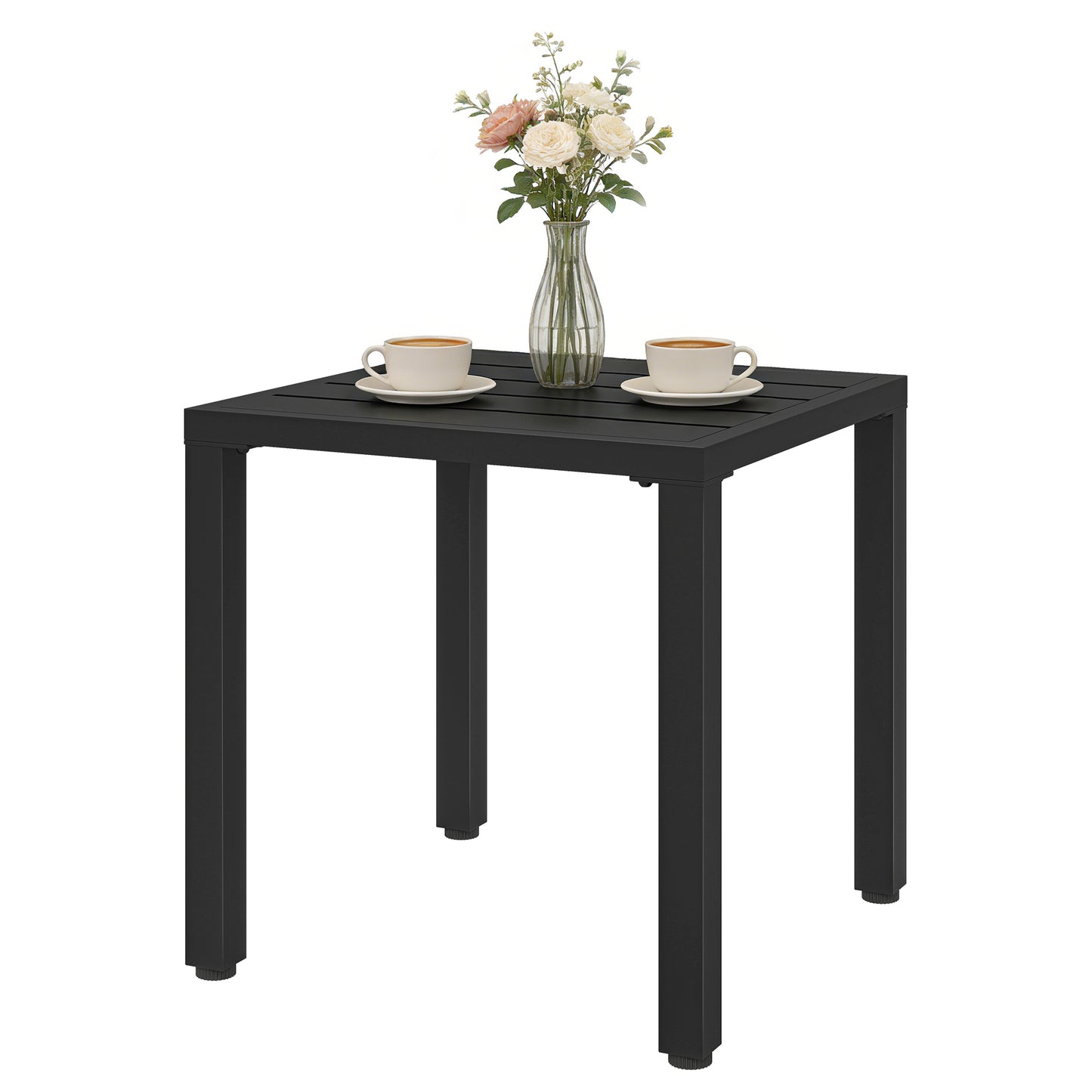 Metal Outdoor Side Table, 45.5 cm Square Patio Side Table, Small Accent Table for Garden, Poolside, Black