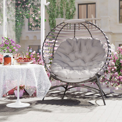 Egg Chair, Patio Lounge Chair, Foldable Basket Chair with Large Seat Cushion, Side Pocket, Light Grey