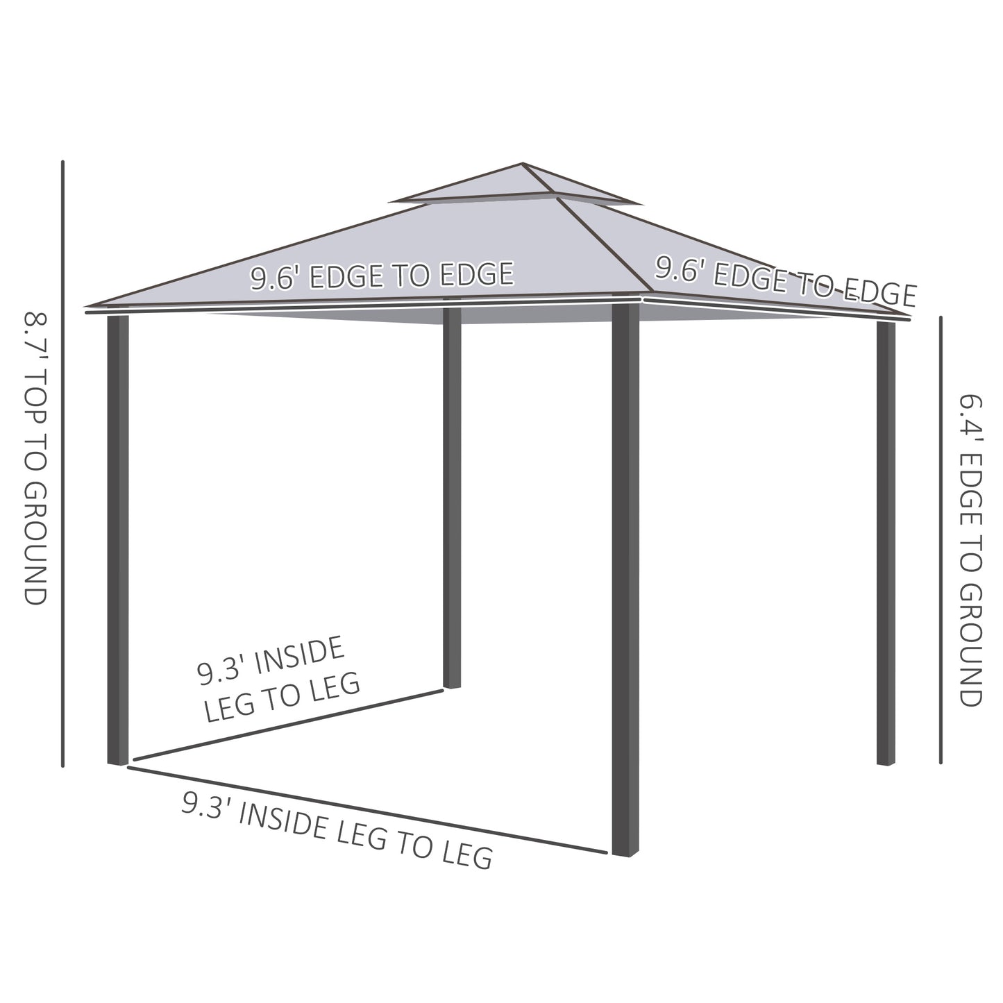 10' x 10' Patio Gazebo Pavilion, 2-Tier Roof Canopy Outdoor Event Tent with Steel Frame and Mosquito Netting for Garden, Yard and Sun Shade Use, Grey